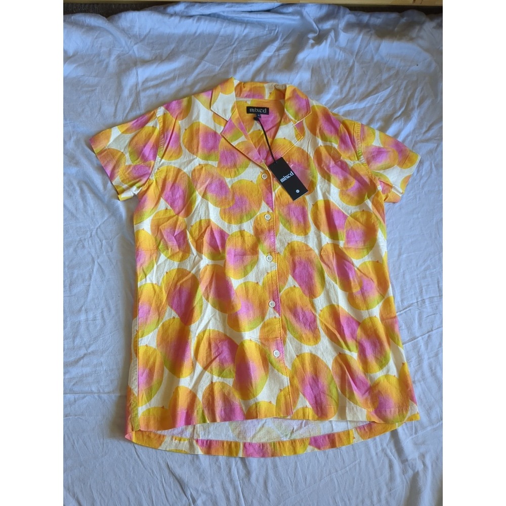 NWT Mixed Nasrin Mango Linen Blend Button Up Top Sz Medium Oversized